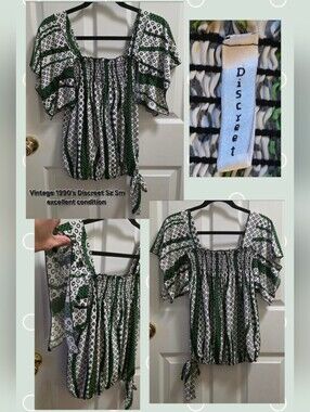 Vintage 1990s Discreet geometric blouse with side tie Sz Sm like-new condition!